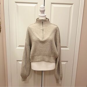 Garage Beige Ribbed Zip Mock Neck  Sweater Size L